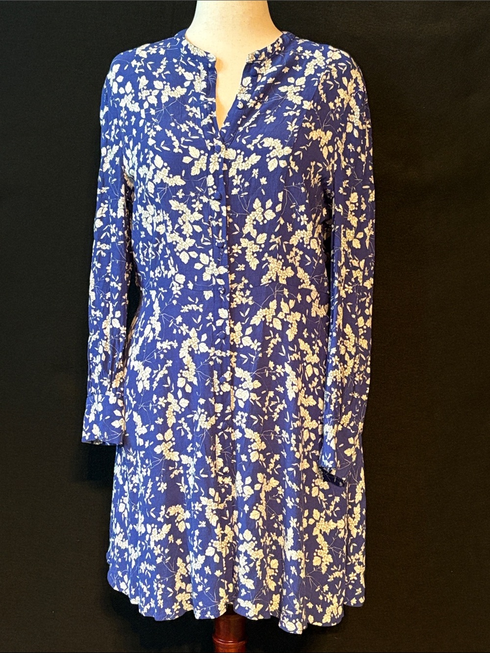 H&M Blue and White Floral Long-Sleeve Dress